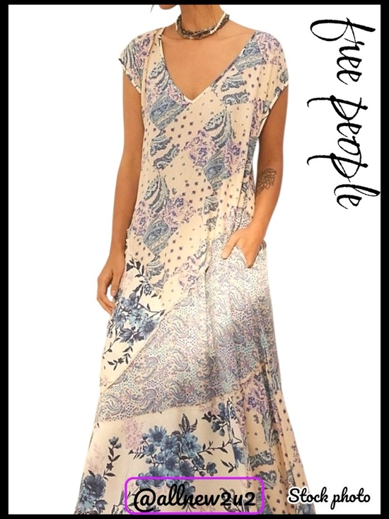Free People Dresses & Skirts - Free People Desert Flower Blue Combo Patchwork Maxi Dress